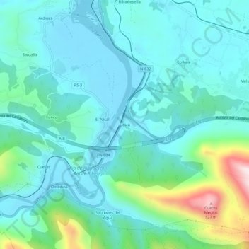 Mapa topográfico Llovio, altitud, relieve