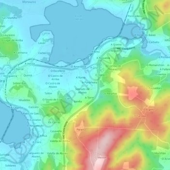 Mapa topográfico A Rúa, altitud, relieve
