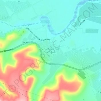 Mapa topográfico Sebastian Lerdo de Tejada, altitud, relieve