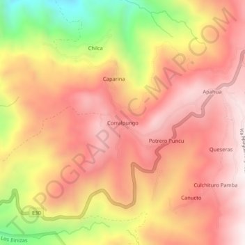 Mapa topográfico Corralpungo, altitud, relieve