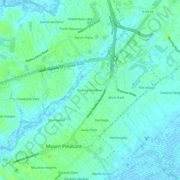 Mapa topográfico Hickory Shadows, altitud, relieve