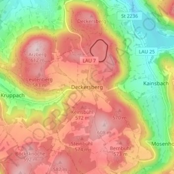 Mapa topográfico Deckersberg, altitud, relieve
