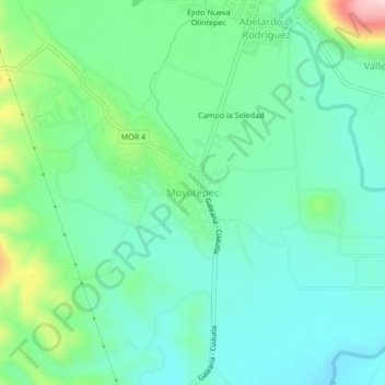 Mapa topográfico Moyotepec, altitud, relieve