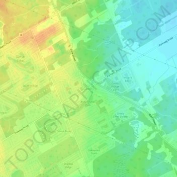 Mapa topográfico Greely, altitud, relieve