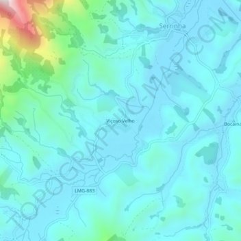 Mapa topográfico Viçoso Velho, altitud, relieve