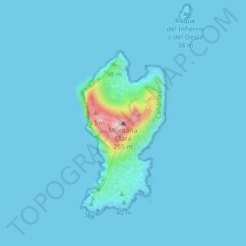 Mapa topográfico Montaña Clara, altitud, relieve