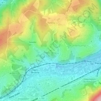 Mapa topográfico Roderberg, altitud, relieve