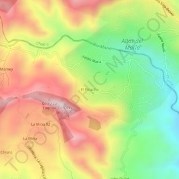 Mapa topográfico El Picacho, altitud, relieve