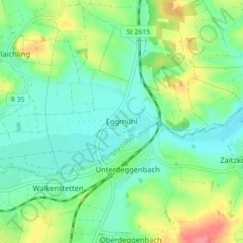 Mapa topográfico Eggmühl, altitud, relieve
