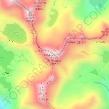 Mapa topográfico Pic de la Mainera, altitud, relieve