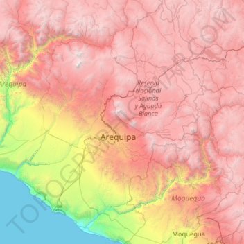 Mapa topográfico Provincia de Arequipa, altitud, relieve