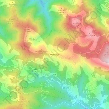 Mapa topográfico Madariaga, altitud, relieve