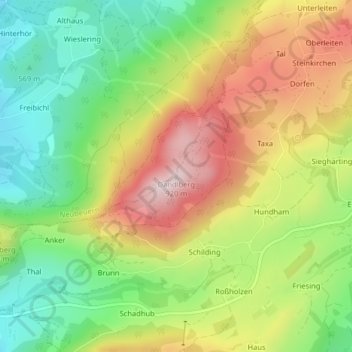 Mapa topográfico Dandlberg, altitud, relieve