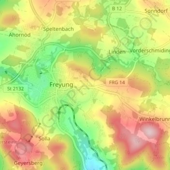 Mapa topográfico Oberndorf, altitud, relieve