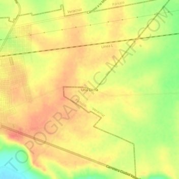 Mapa topográfico Uno Dicha, altitud, relieve