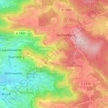 Mapa topográfico Schlichenweiler, altitud, relieve