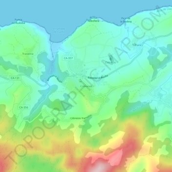 Mapa topográfico Cóbreces, altitud, relieve