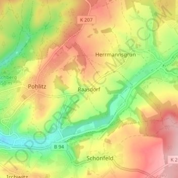 Mapa topográfico Raasdorf, altitud, relieve