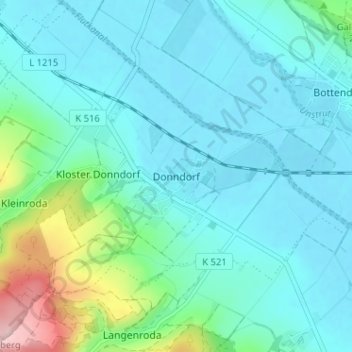 Mapa topográfico Donndorf, altitud, relieve