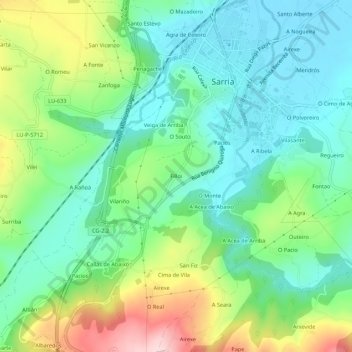 Mapa topográfico Filloi, altitud, relieve