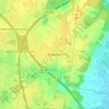 Mapa topográfico Wahnbek, altitud, relieve