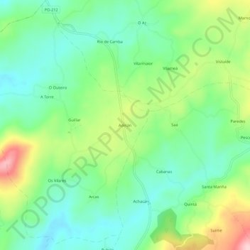 Mapa topográfico Adelán, altitud, relieve