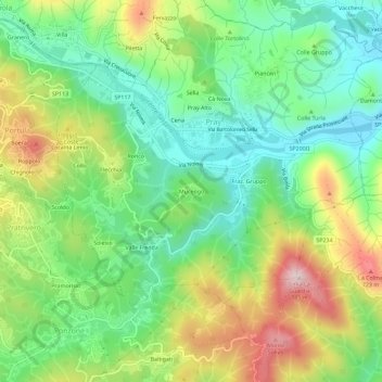 Mapa topográfico Mucengo, altitud, relieve