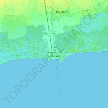 Mapa topográfico Surgidero de Batabanó, altitud, relieve