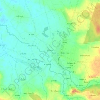 Mapa topográfico A Silvosa, altitud, relieve