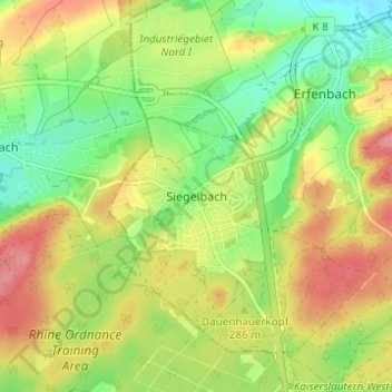 Mapa topográfico Siegelbach, altitud, relieve