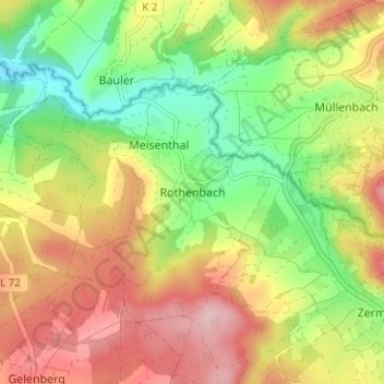 Mapa topográfico Rothenbach, altitud, relieve