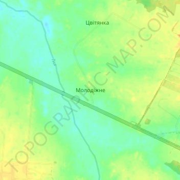 Mapa topográfico Molodizhne, altitud, relieve