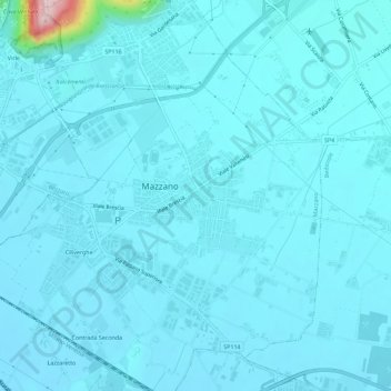 Mapa topográfico Molinetto, altitud, relieve