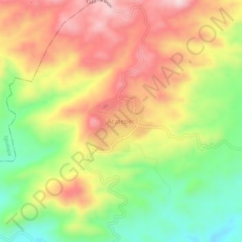 Mapa topográfico Acatepec, altitud, relieve