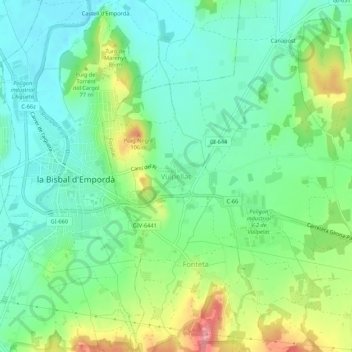 Mapa topográfico Vulpellac, altitud, relieve