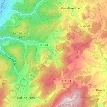 Mapa topográfico Stettbach, altitud, relieve