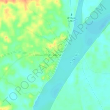 Mapa topográfico Orellana, altitud, relieve