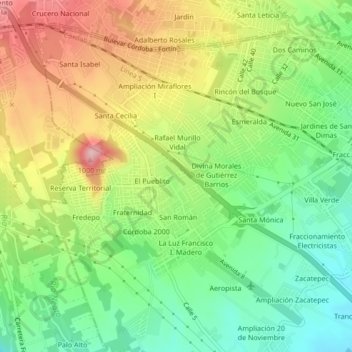 Mapa topográfico El Trébol, altitud, relieve