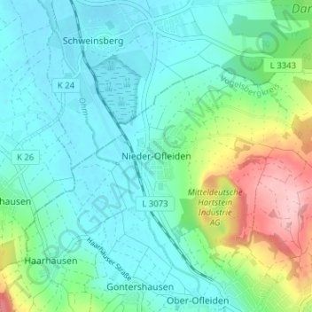 Mapa topográfico Nieder-Ofleiden, altitud, relieve