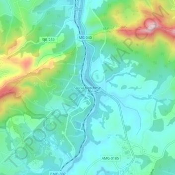 Mapa topográfico Sousa Noschese, altitud, relieve