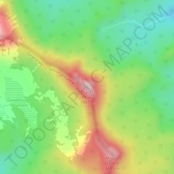 Mapa topográfico Crater Peak, altitud, relieve