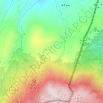 Mapa topográfico Lama da Sebilla, altitud, relieve