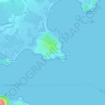 Mapa topográfico Cala Rossa, altitud, relieve