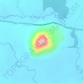 Mapa topográfico Cerro Baka, altitud, relieve
