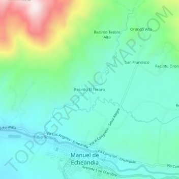 Mapa topográfico Recinto El Tesoro, altitud, relieve