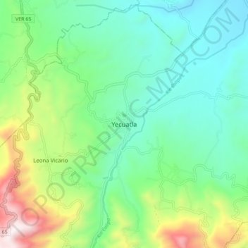Mapa topográfico Yecuatla, altitud, relieve