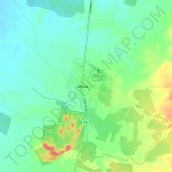 Mapa topográfico Becerril, altitud, relieve