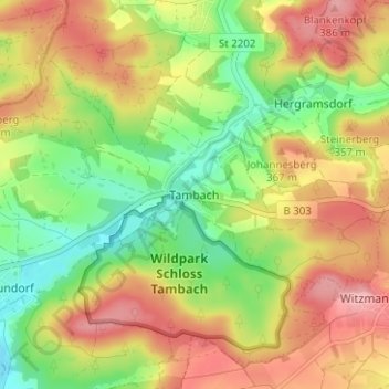 Mapa topográfico Tambach, altitud, relieve