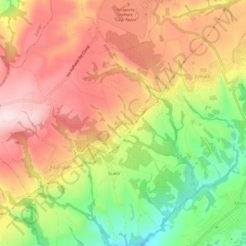 Mapa topográfico Arzona, altitud, relieve