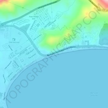 Mapa topográfico Playa Miramar, altitud, relieve